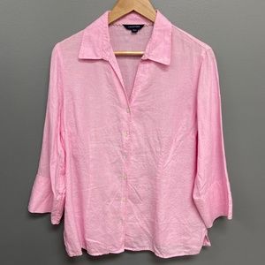 Lands End | Pink Linen Button Down Blouse